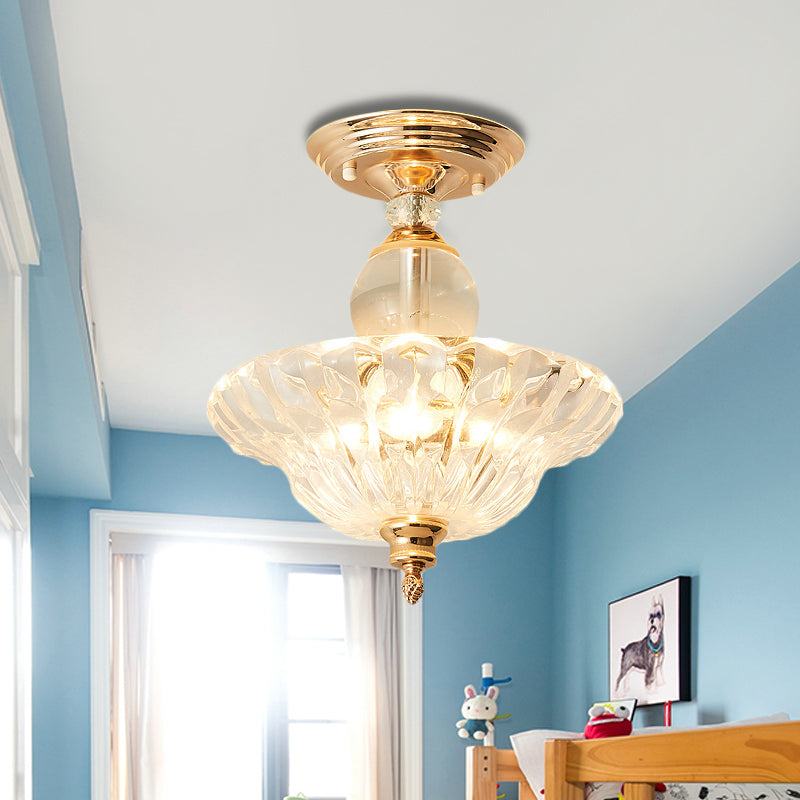 12 "/16" diámetro acampado semi flanpes de montura moderna 1 lámpara de techo ligera en negro/dorado con soportes de cristal