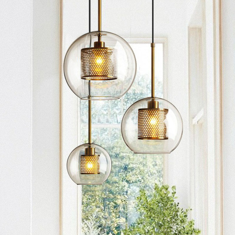 Geometric Clear Glass Pendulum Light Postmodern 1-Light Pendant Lamp with Mesh Guard
