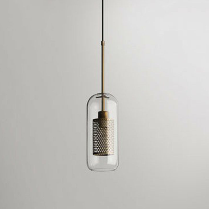 Geometric Clear Glass Pendulum Light Postmodern 1-Light Pendant Lamp with Mesh Guard