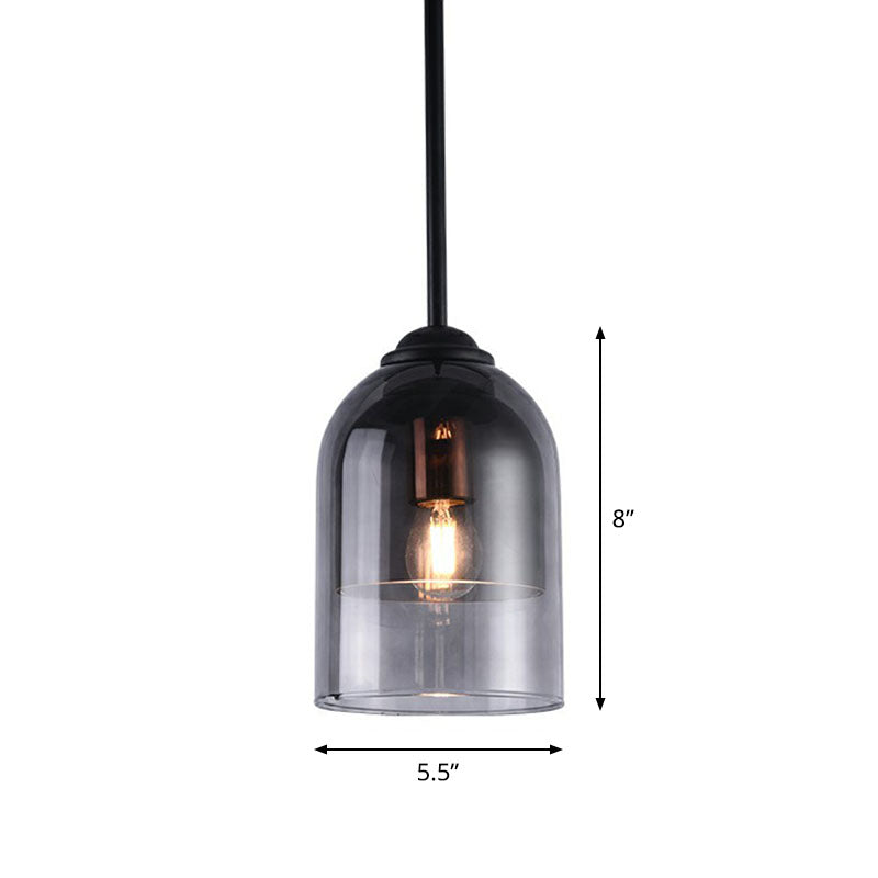 Cloche Smoke Gray Glass Hangluchting Modern 1 kop Zwart Hangende verlichtingsarmatuur