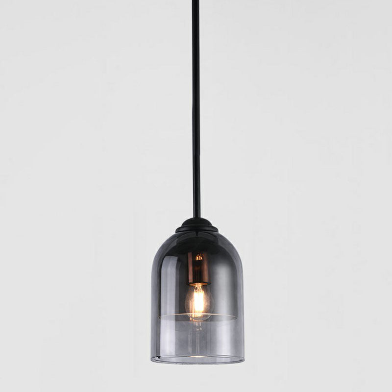 Cloche Smoke Gray Glass Hangluchting Modern 1 kop Zwart Hangende verlichtingsarmatuur