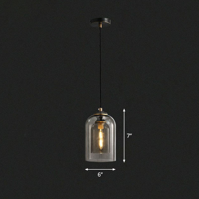 1 Bulb Bedroom Hanging Lamp Postmodern Ceiling Light with Double Cloche Glass Shade