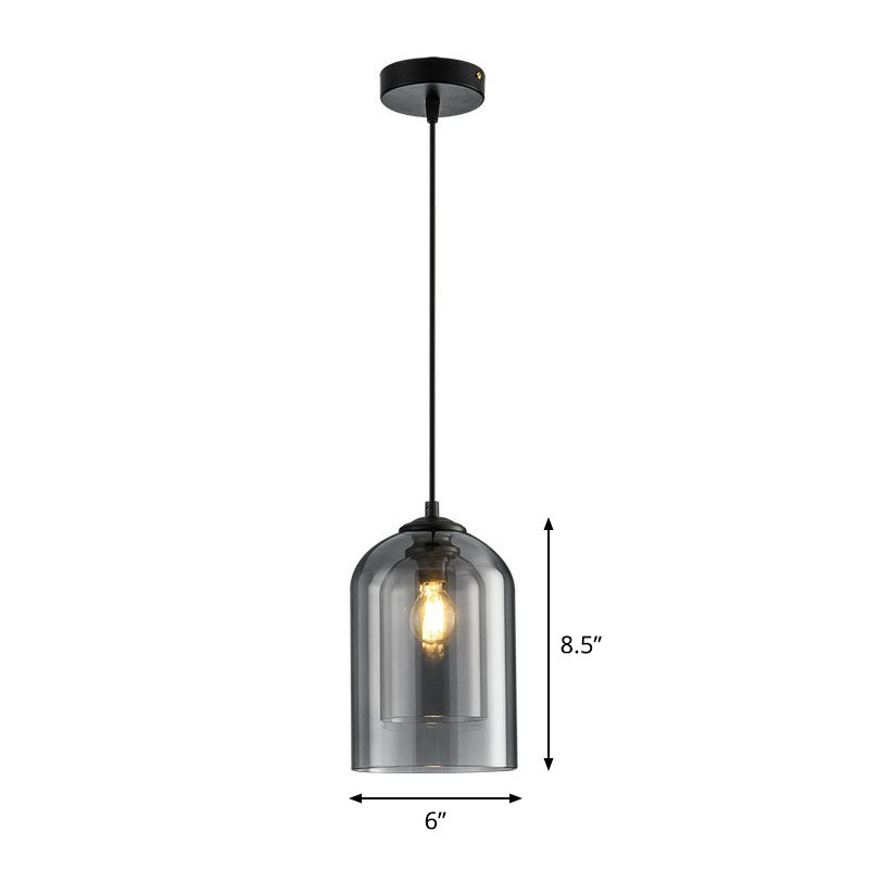 Inverted Cup Dining Room Pendant Light Dual-Glass 1-Light Postmodern Ceiling Hang Lamp