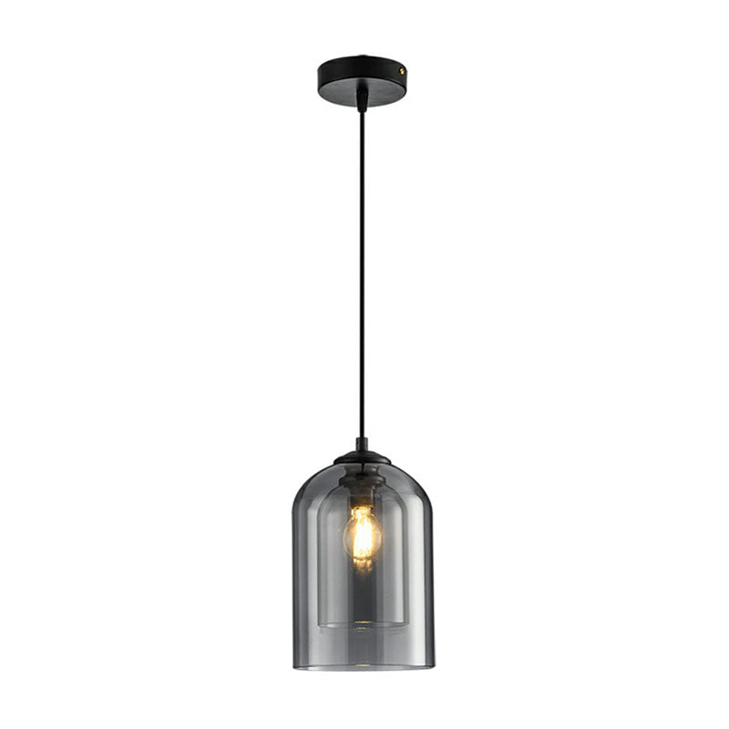 Inverted Cup Dining Room Pendant Light Dual-Glass 1-Light Postmodern Ceiling Hang Lamp