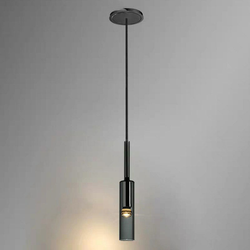 Rauchgraues Glasröhrchen hängend Licht minimalistisch 1 Licht schwarz Suspension Licht für Schlafzimmer