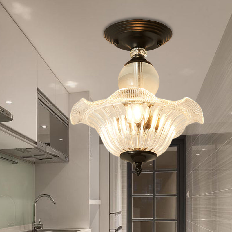 12 "/16" diámetro acampado semi flanpes de montura moderna 1 lámpara de techo ligera en negro/dorado con soportes de cristal