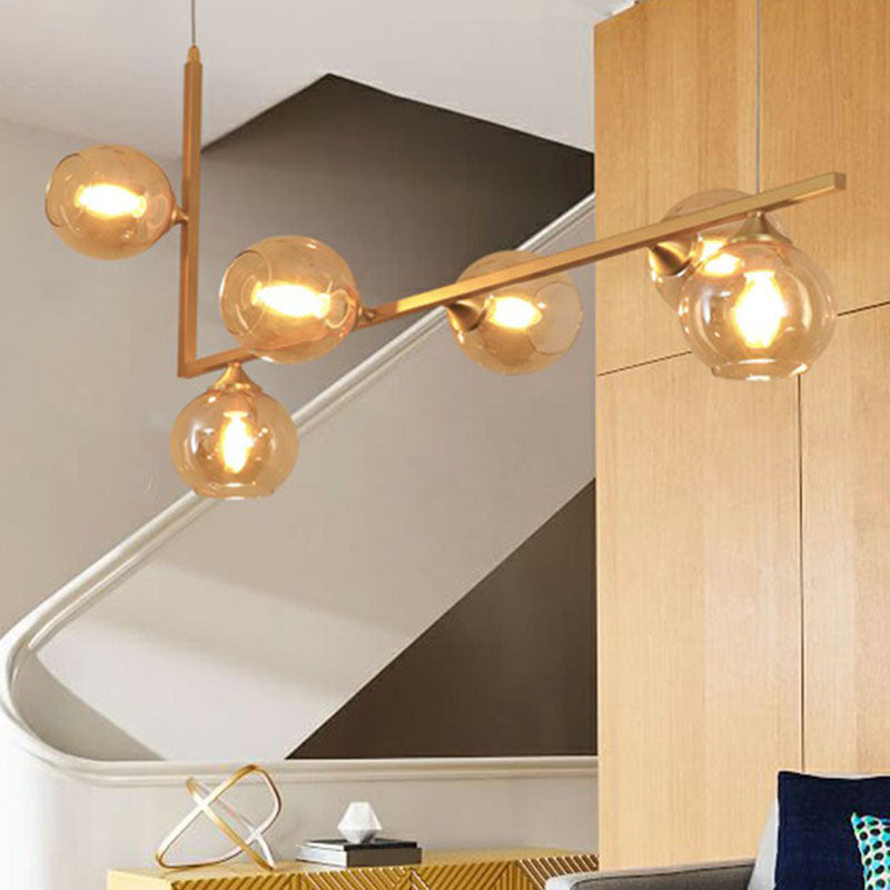 Dome Glass Island Ceiling Light Postmodernism 6 Heads Hanging Lamp for Dining Table