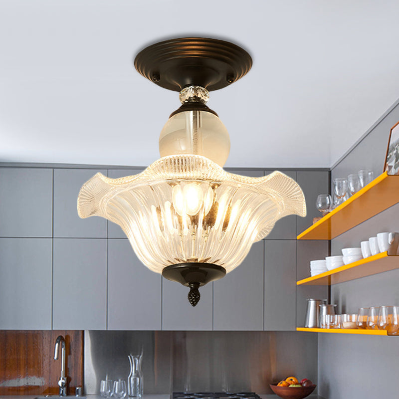 12 "/16" diámetro acampado semi flanpes de montura moderna 1 lámpara de techo ligera en negro/dorado con soportes de cristal