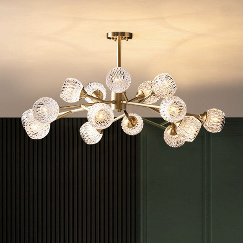 Metallic Branch Hanging Lamp Postmodern Gold Finish Chandelier with Ball Clear Crystal Shade