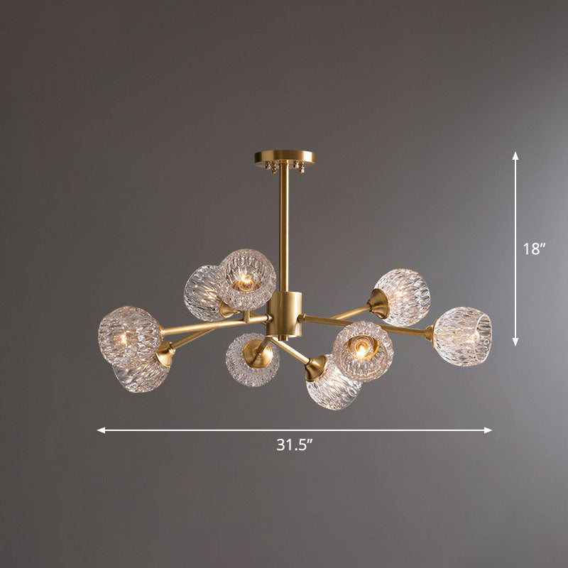 Metallic Branch Hanging Lamp Postmodern Gold Finish Chandelier with Ball Clear Crystal Shade