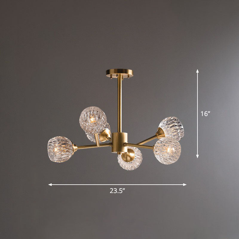 Metallic Branch Hanging Lamp Postmodern Gold Finish Chandelier with Ball Clear Crystal Shade