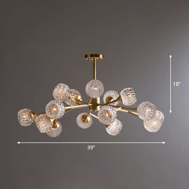 Metallic Branch Hanging Lamp Postmodern Gold Finish Chandelier with Ball Clear Crystal Shade
