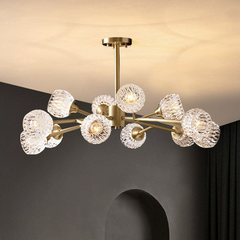 Metallic Branch Hanging Lamp Postmodern Gold Finish Chandelier with Ball Clear Crystal Shade