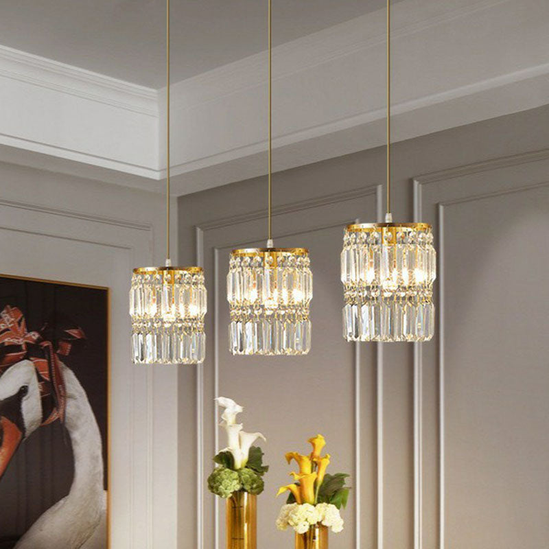 Cilinder kristalprisma's Multi-licht hanger Postmoderne 3-head goudhangende lampkit