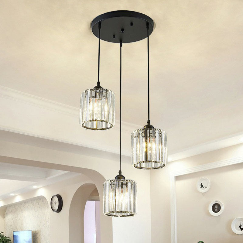 Postmodern Geometry Multiple Hanging Light Clear Crystal Block 3-Light Living Room Ceiling Pendant