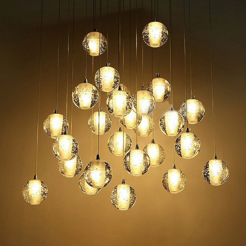 Meteor Shower Multi Light Pendant Chandelier Modern Seedy Glass Clear Suspension Light Fixture