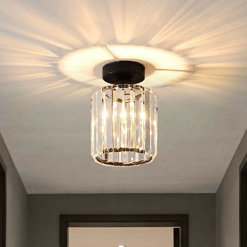 Geometric Foyer Semi Flush Ceiling Light Prismatic Crystal 1-Light Postmodern Flush Mount Light