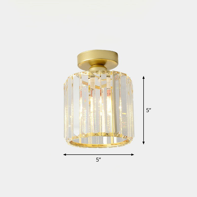 Geometric Foyer Semi Flush Ceiling Light Prismatic Crystal 1-Light Postmodern Flush Mount Light