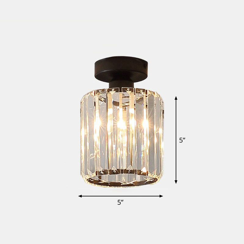 Geometric Foyer Semi Flush Ceiling Light Prismatic Crystal 1-Light Postmodern Flush Mount Light