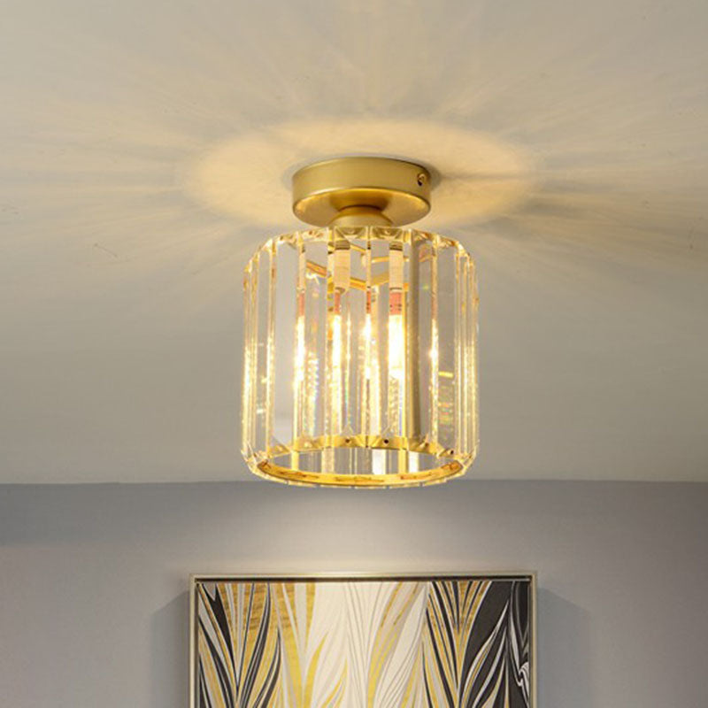 Geometric Foyer Semi Flush Ceiling Light Prismatic Crystal 1-Light Postmodern Flush Mount Light