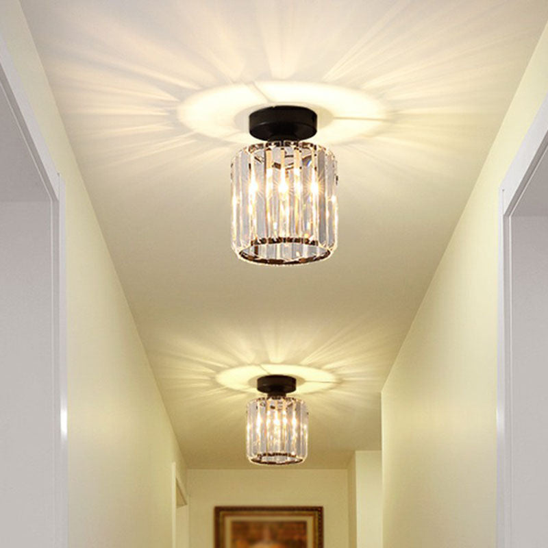 Geometric Foyer Semi Flush Ceiling Light Prismatic Crystal 1-Light Postmodern Flush Mount Light