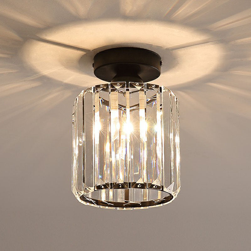 Geometric Foyer Semi Flush Ceiling Light Prismatic Crystal 1-Light Postmodern Flush Mount Light