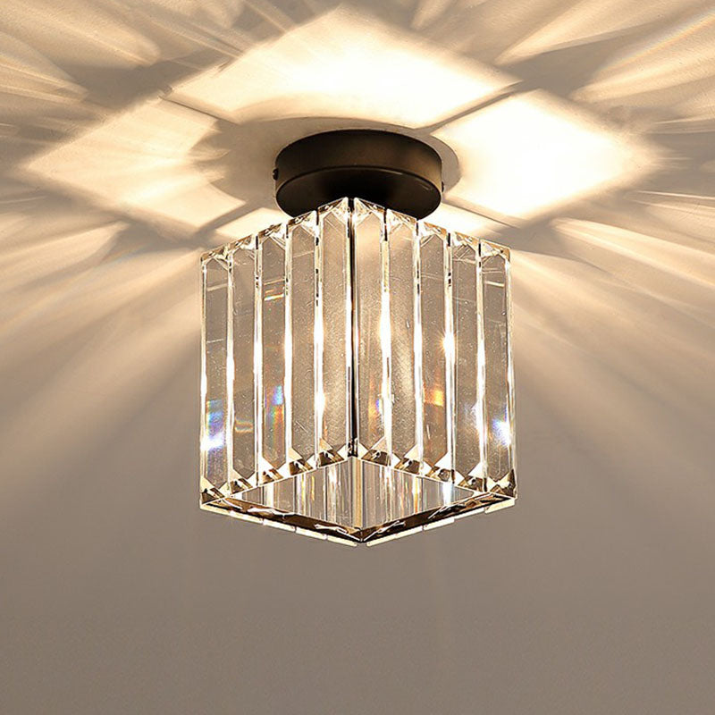 Geometric Foyer Semi Flush Ceiling Light Prismatic Crystal 1-Light Postmodern Flush Mount Light