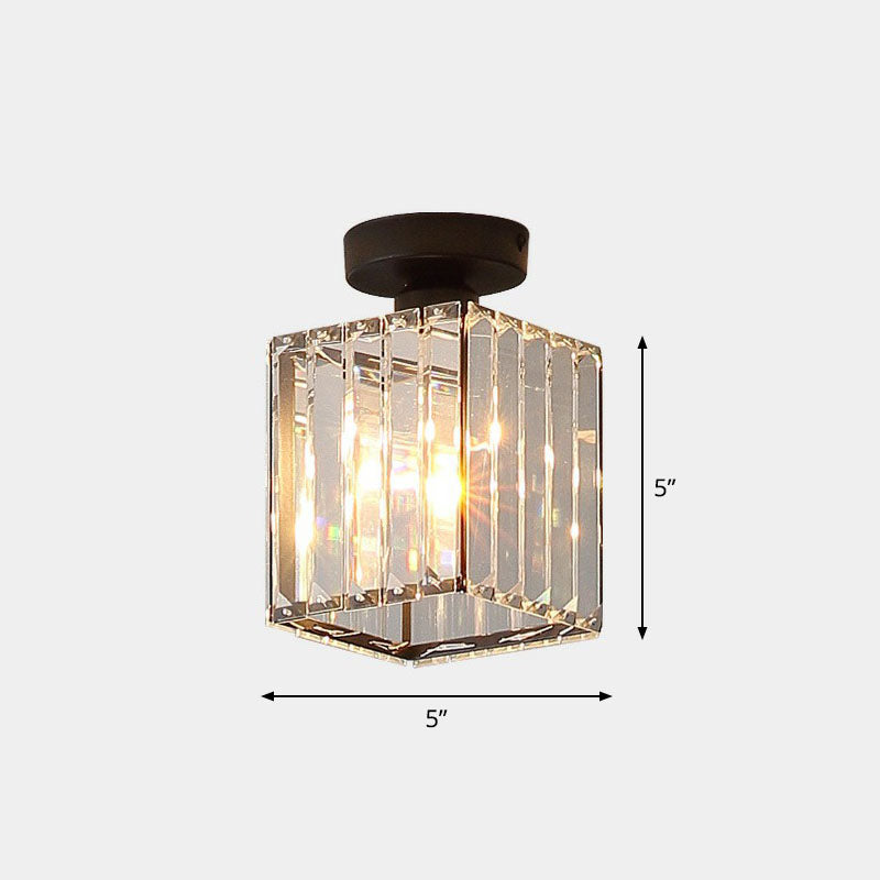 Geometric Foyer Semi Flush Ceiling Light Prismatic Crystal 1-Light Postmodern Flush Mount Light