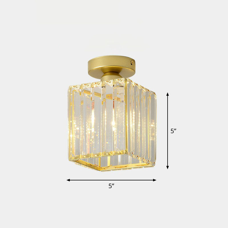 Geometric Foyer Semi Flush Ceiling Light Prismatic Crystal 1-Light Postmodern Flush Mount Light
