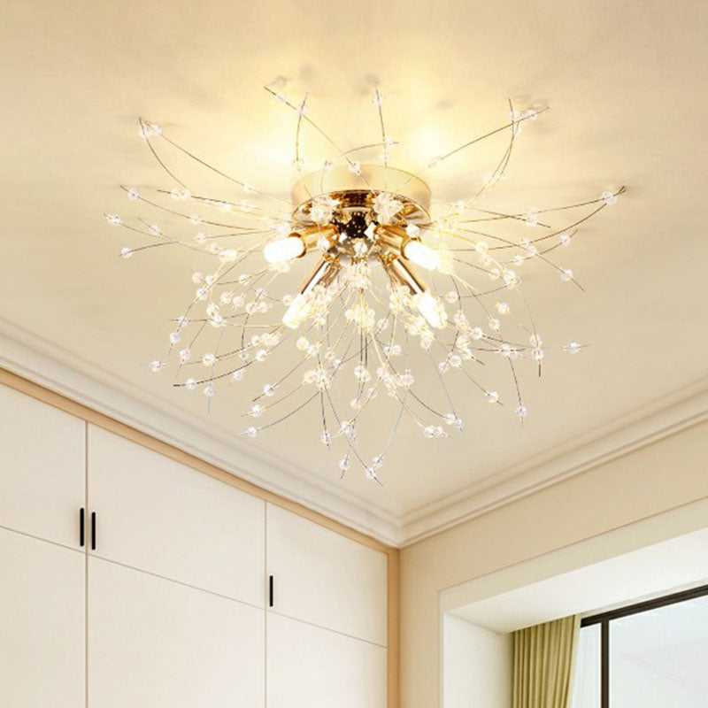 Crystal Beaded Dandelion Ceiling Lamp Contemporary Flush Mount Lighting for Bedroom