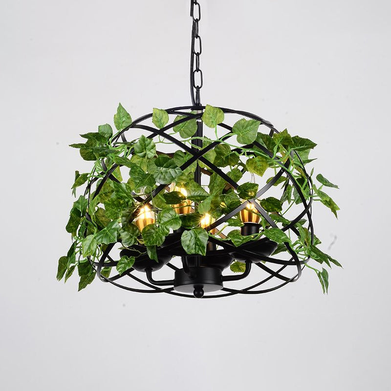 Illuminazione a sospensione a sospensione retrò nido di ferro a sospensione luce con edera decorativa in verde