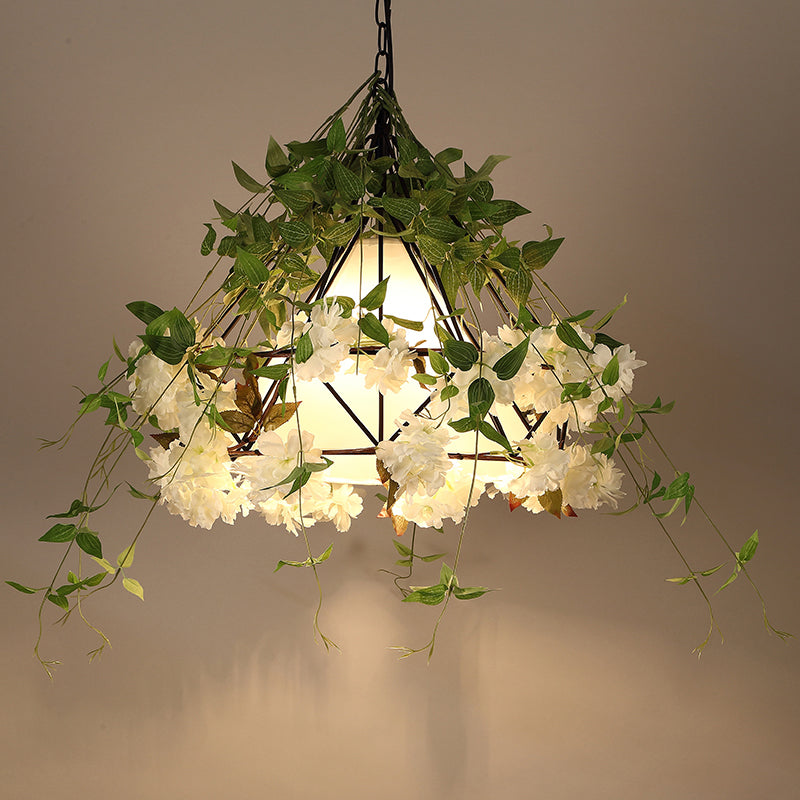 Illuminazione a sospensione a bulba verde retrò a sospensione a sospensione con fiore artificiale con fiore artificiale
