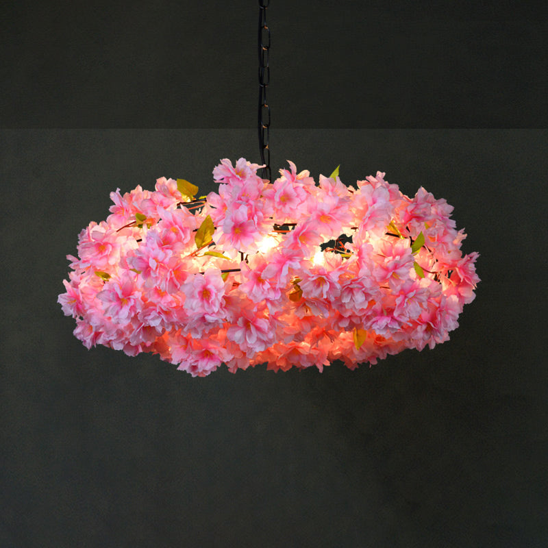 Antique Shaded Pendant Light 1-Light Metallic Hanging Light Fixture with Artificial Plant for Restaurant