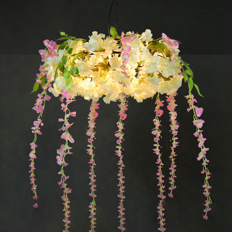 Antique Shaded Pendant Light 1-Light Metallic Hanging Light Fixture with Artificial Plant for Restaurant