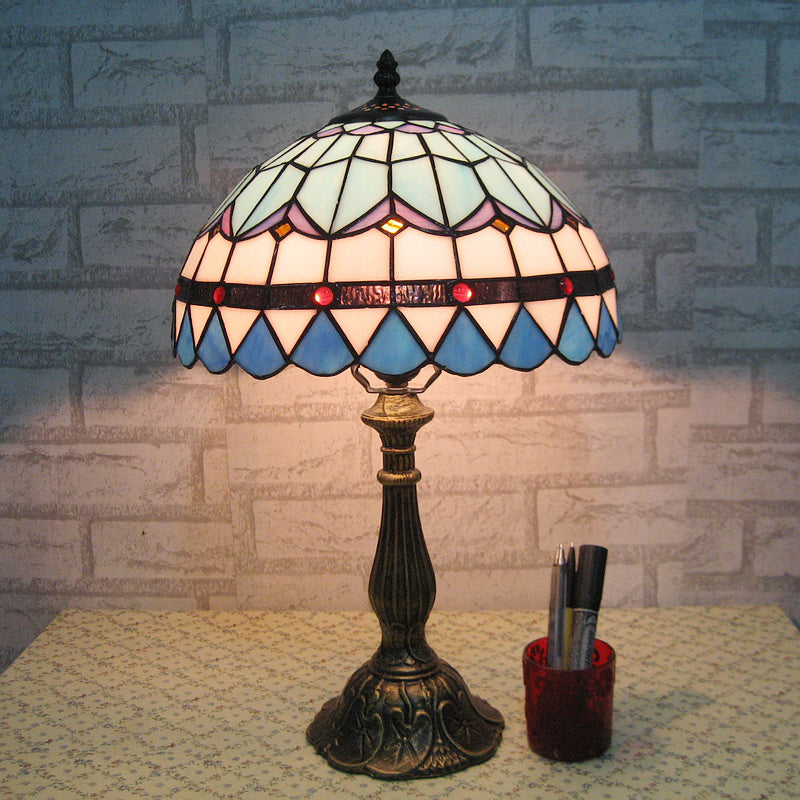 Single Table Light Mediterranean Dome Stained Glass Nightstand Lighting for Bedside