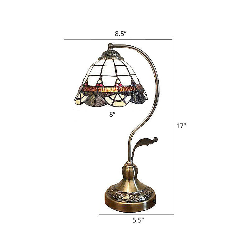 Single Nightstand Lamp Tiffany Style Bell Shade Gridded Glass Table Lighting for Bedroom