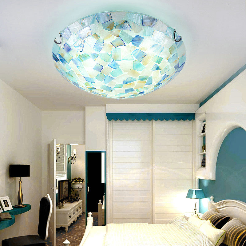 Tiffany Style Mosaic Shade Flush Ceiling Light Shell Flush Mount Lighting Fixture for Bedroom