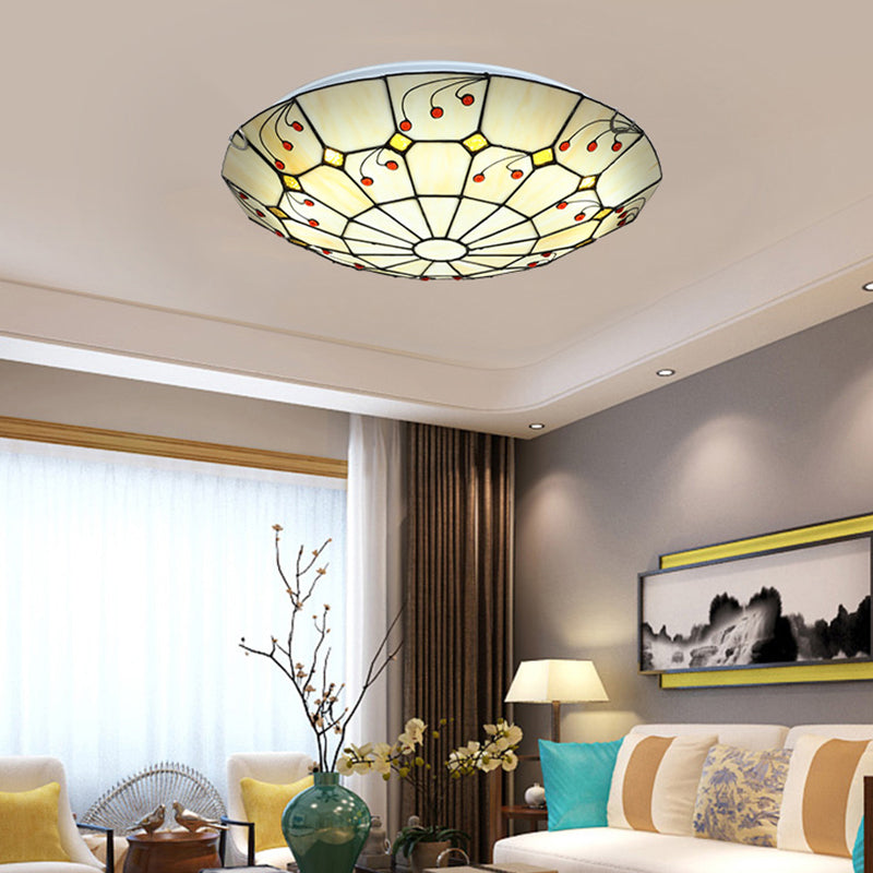 Luminaire de plafond encastré classique en verre Tiffany à motifs de grille