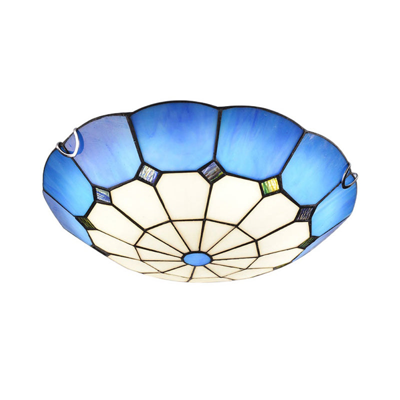 Luminaire de plafond encastré classique en verre Tiffany à motifs de grille