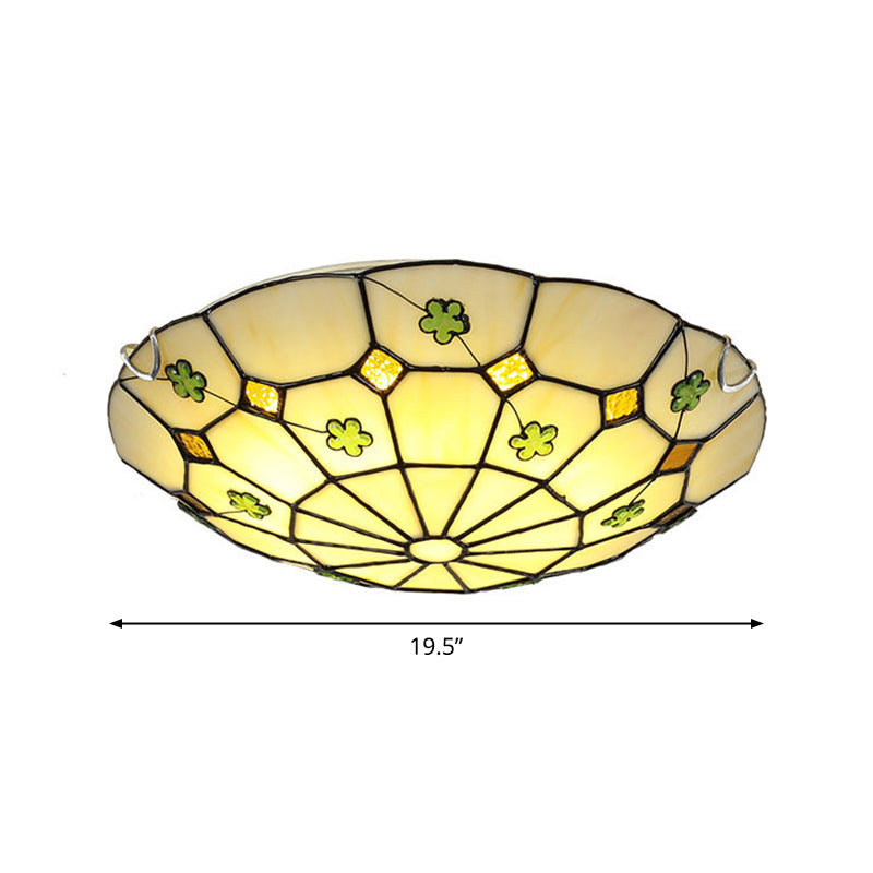 Luminaire de plafond encastré classique en verre Tiffany à motifs de grille
