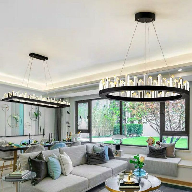 Clear Crystal Ring Chandelier Light Simplicity 3 Bulbs Black Pendant Light Fixture