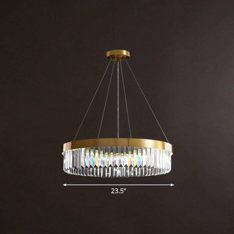 Circular Crystal Prism Suspension Light Modern Style Single Gold Chandelier Light for Living Room