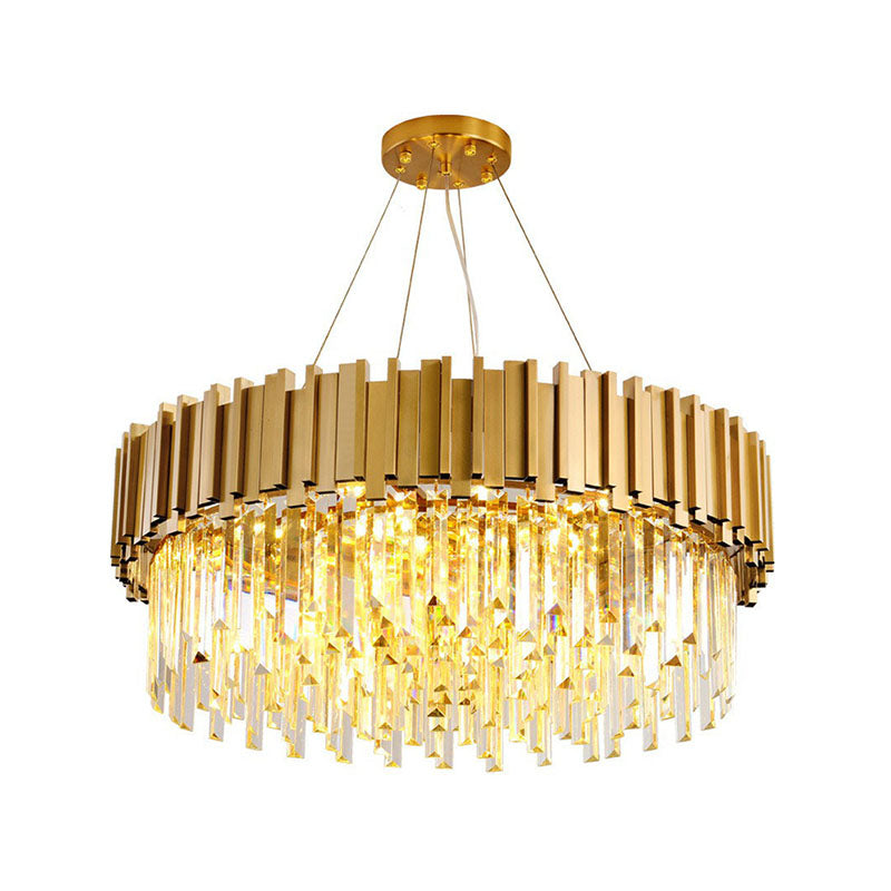 Round Chandelier Lighting Minimalist Prismatic Crystal Gold Pendant Light for Living Room