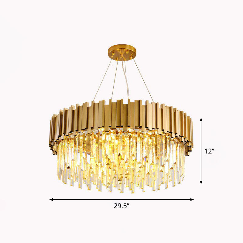 Round Chandelier Lighting Minimalist Prismatic Crystal Gold Pendant Light for Living Room