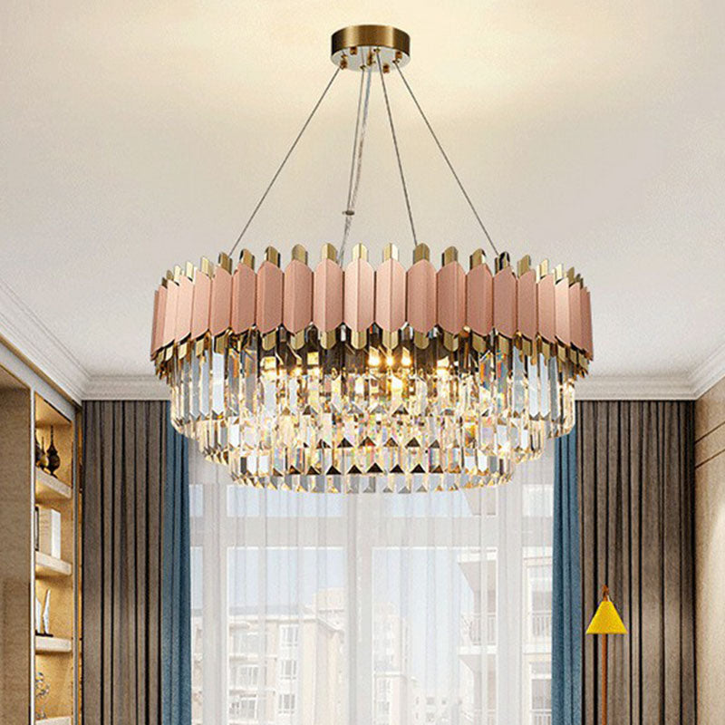 Lumo rotondo a livello tondo Light Light Crystal Living di cristallo prismatico Contemporaneo Appediare in rosa