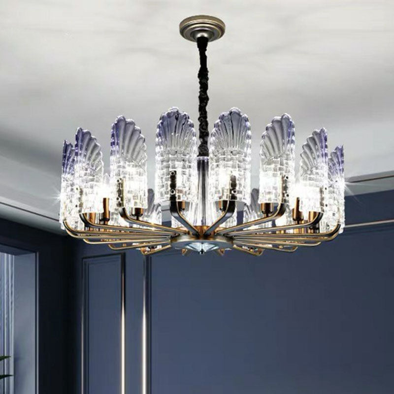 Peacock Feather Dining Room Ceiling Lighting Clear Crystal 12 Heads Modern Chandelier Light in Blue