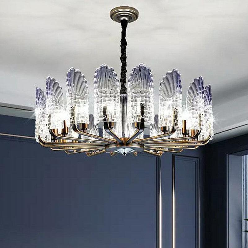 Peacock Feather Dining Room Ceiling Lighting Clear Crystal 12 Heads Modern Chandelier Light in Blue