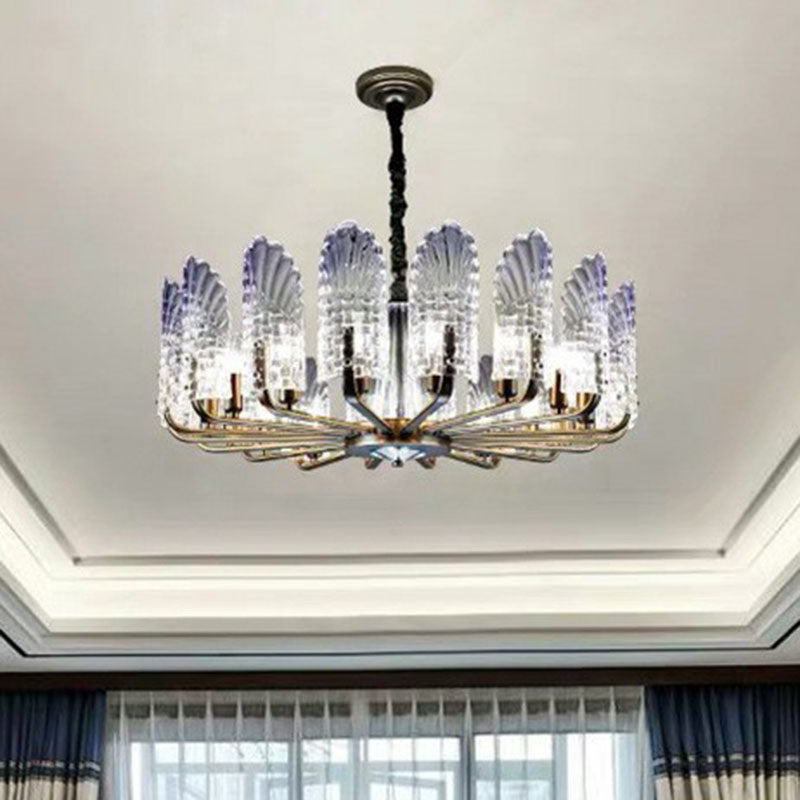 Peacock Feather Dining Room Ceiling Lighting Clear Crystal 12 Heads Modern Chandelier Light in Blue