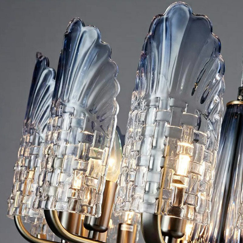 Peacock Feather Dining Room Ceiling Lighting Clear Crystal 12 Heads Modern Chandelier Light in Blue