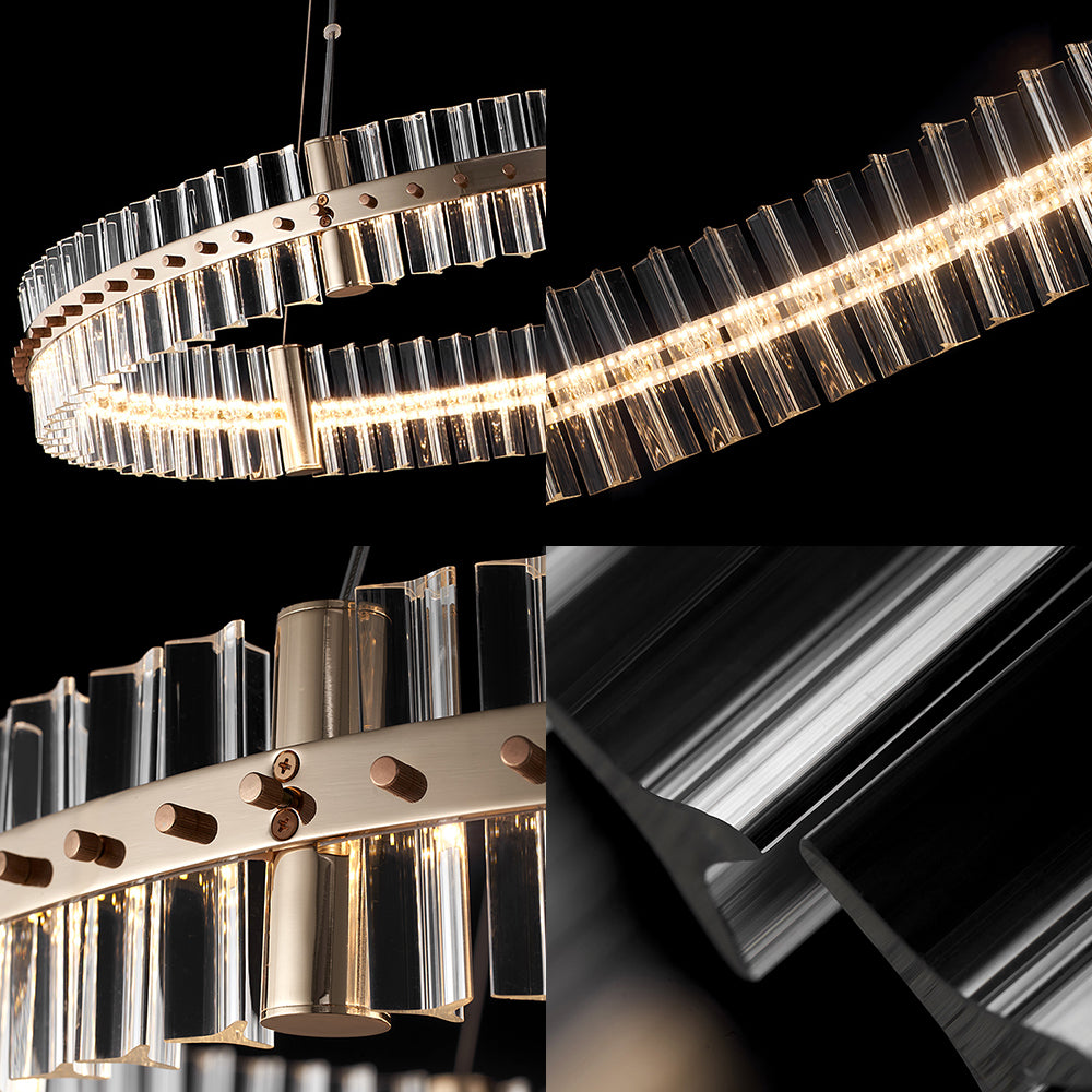 Minimalist Circular Clear Crystal Chandelier Lamp LED Golden Bedroom Pendant Light Kit